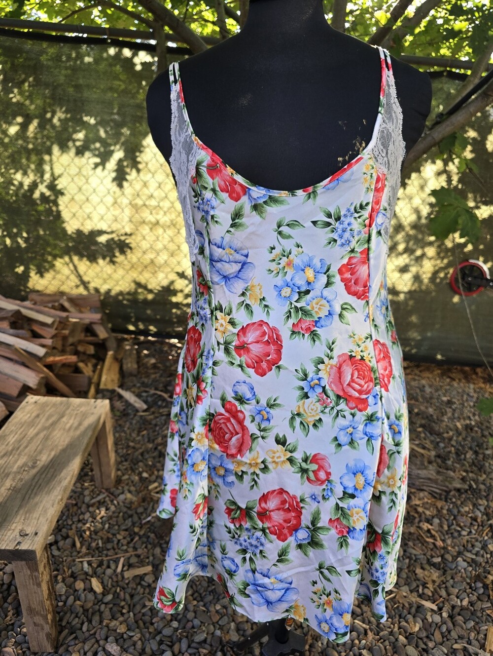 Vtg 90's Floral Satin Lace Slip Dress Coquette Dollette Romantic Cottagecore